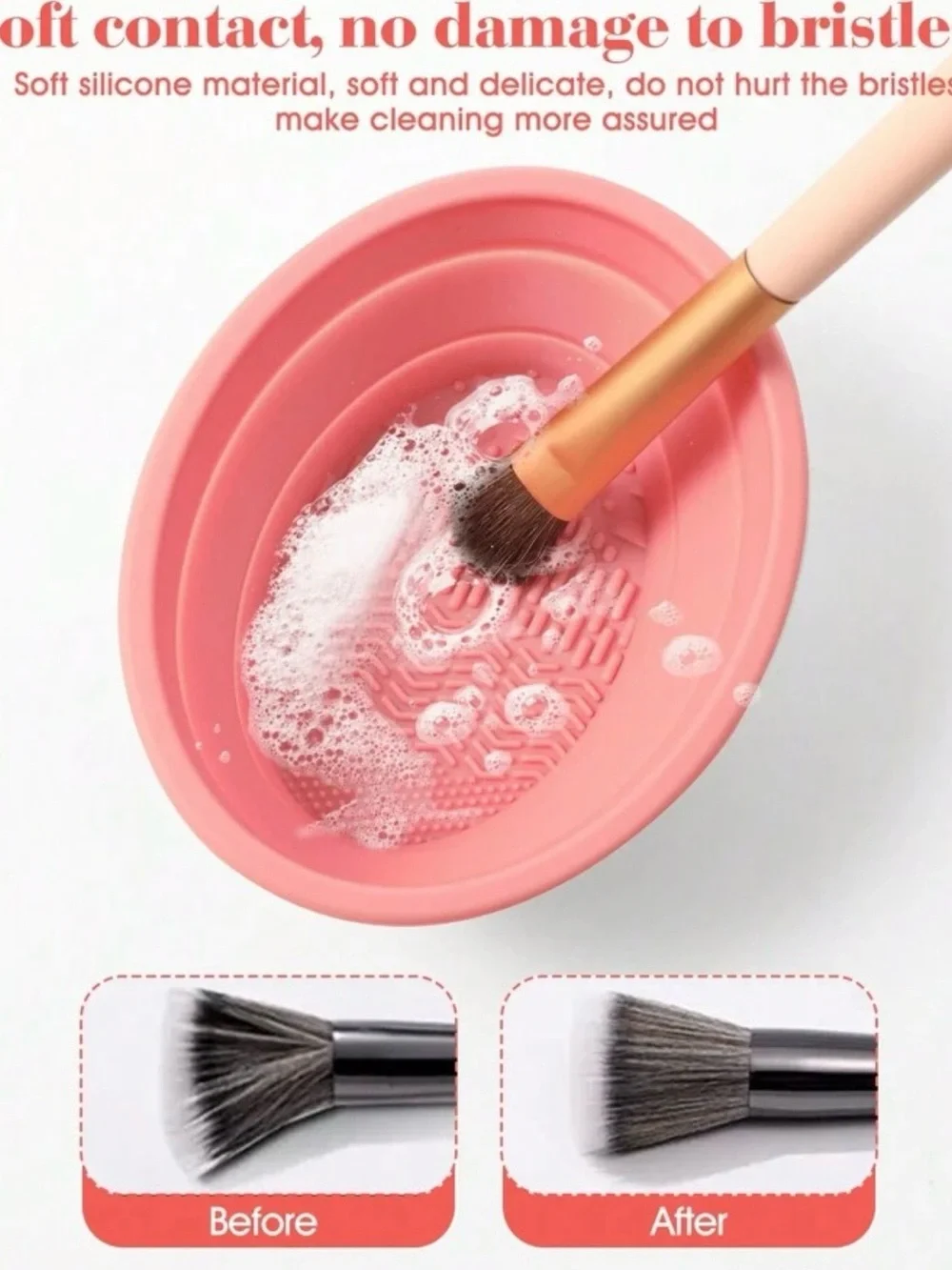 Pink Silicone Oval Makeup Brush Cleaning Pad, Folding Design, Multiple Textures